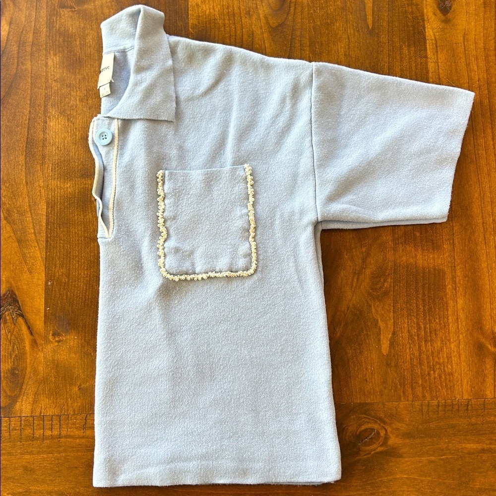 Maeve Anthropologie The Elliot Light Blue Pearl Embellished Knit Polo Top Size S - Picture 6 of 7